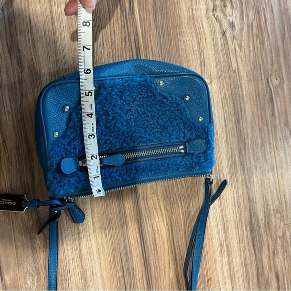Coach Bright Blue Shearling Leather Rhyder Pochette Crossbody Bag - Picture 13 of 15